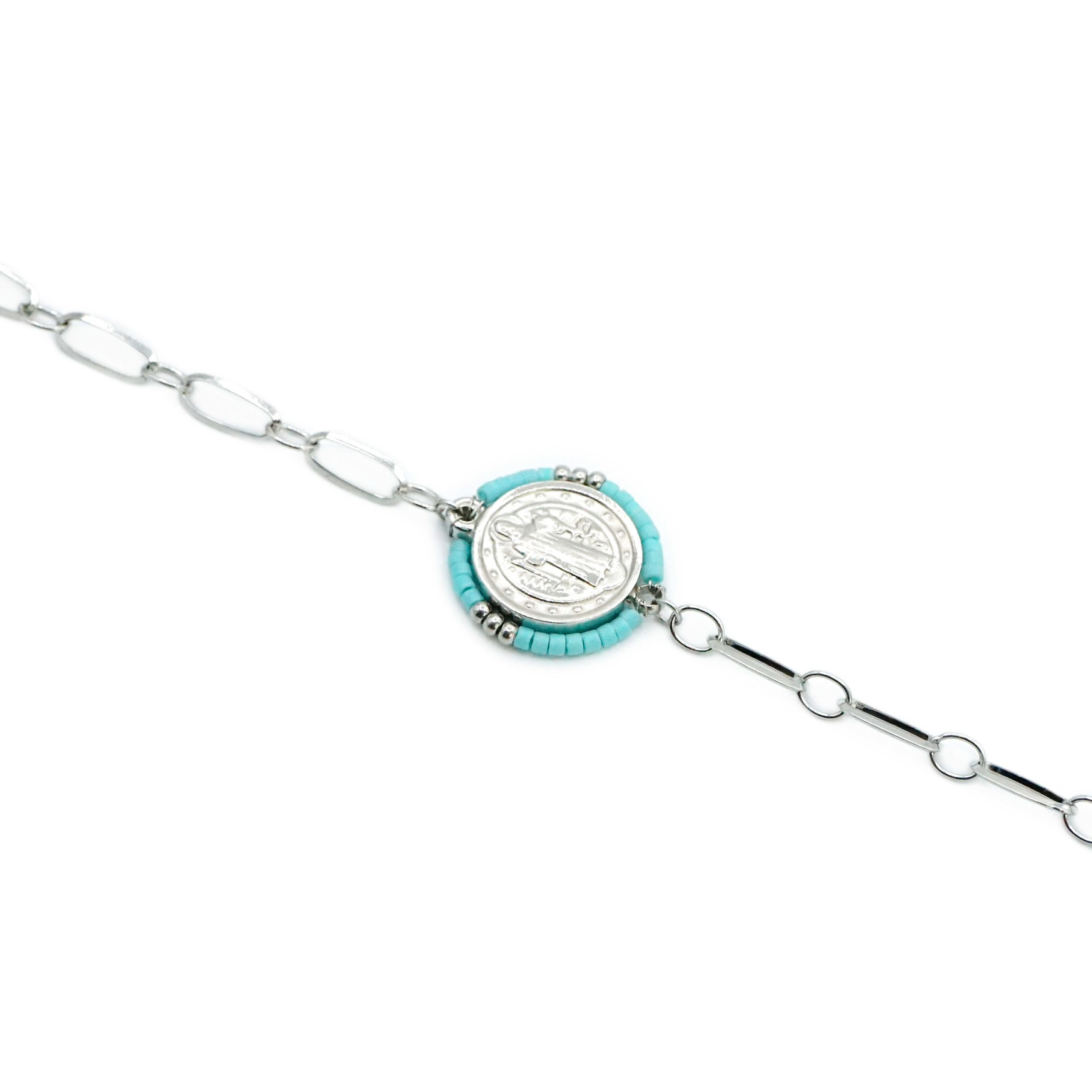 Bracelet Lamanai médaillon argenté perles