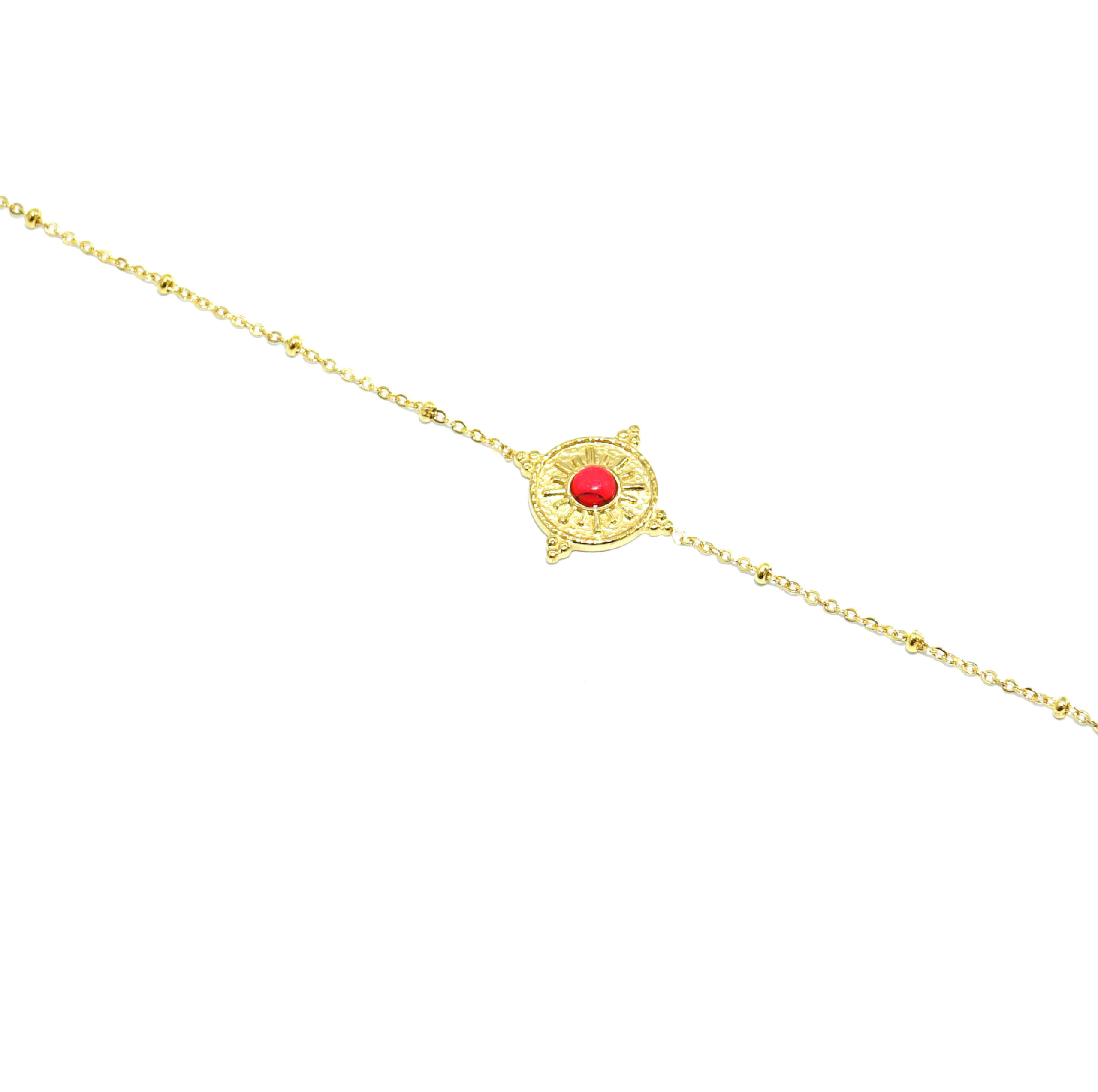 Bracelet Quilotoa Crater doré pierre rouge