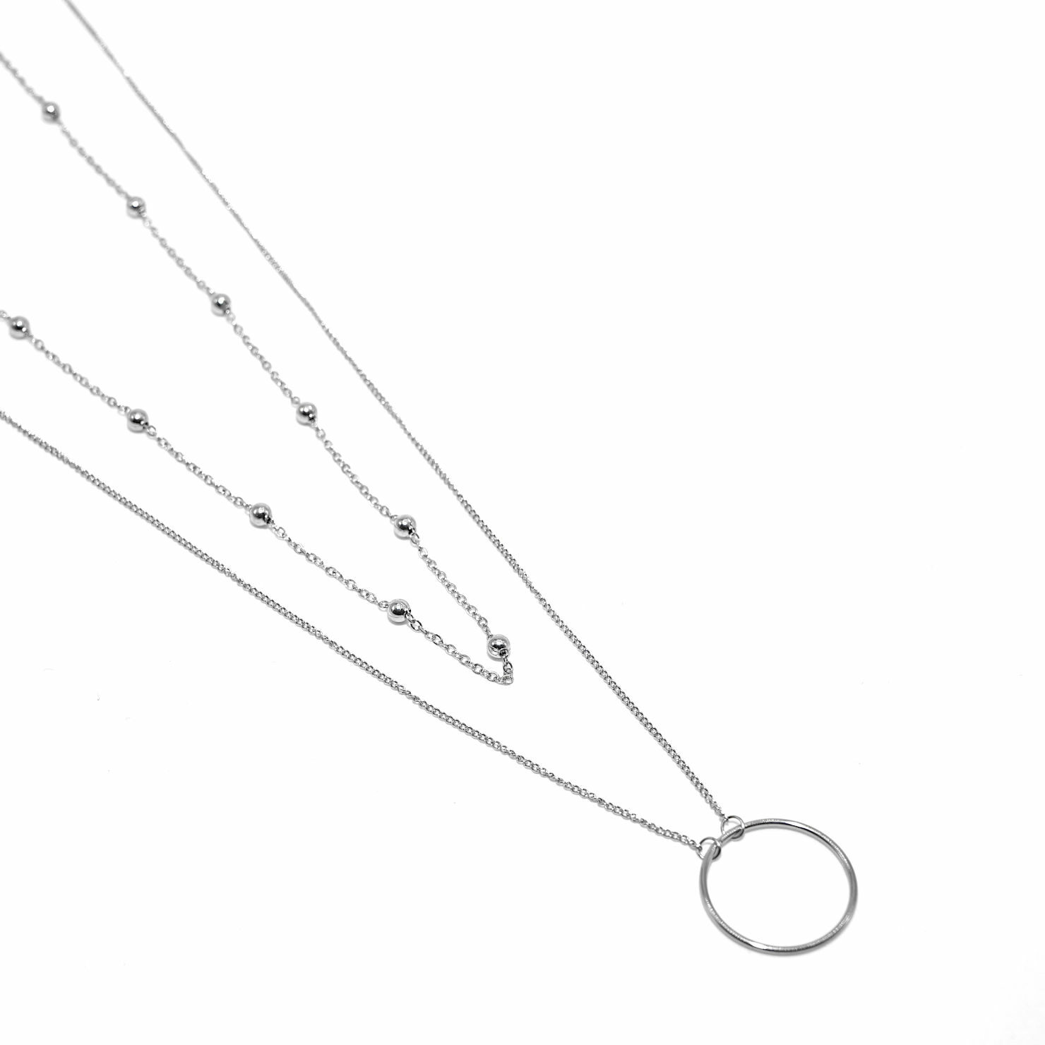 Collier double-chaîne argenté motif cercle