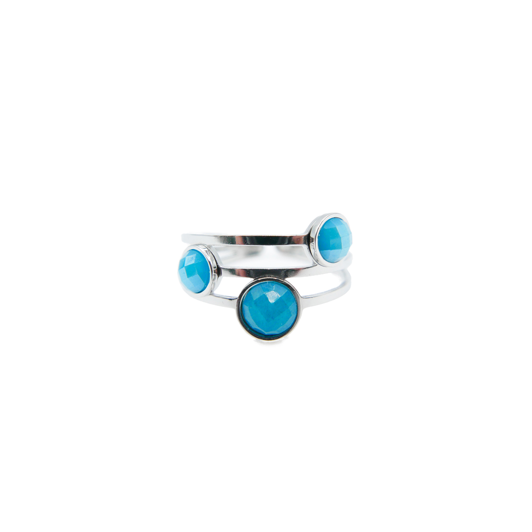 Bague-acier argent avec pierres turquoise