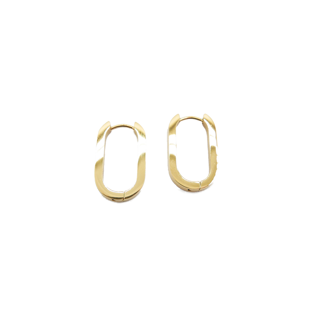 Boucle d'oreille design ovale epaisse acier doré