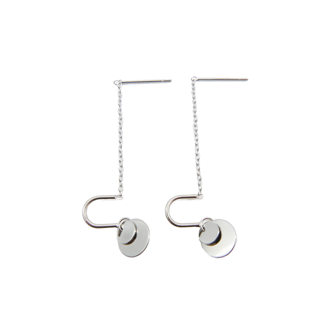 Boucle d'oreille chaine pendentif acier argent