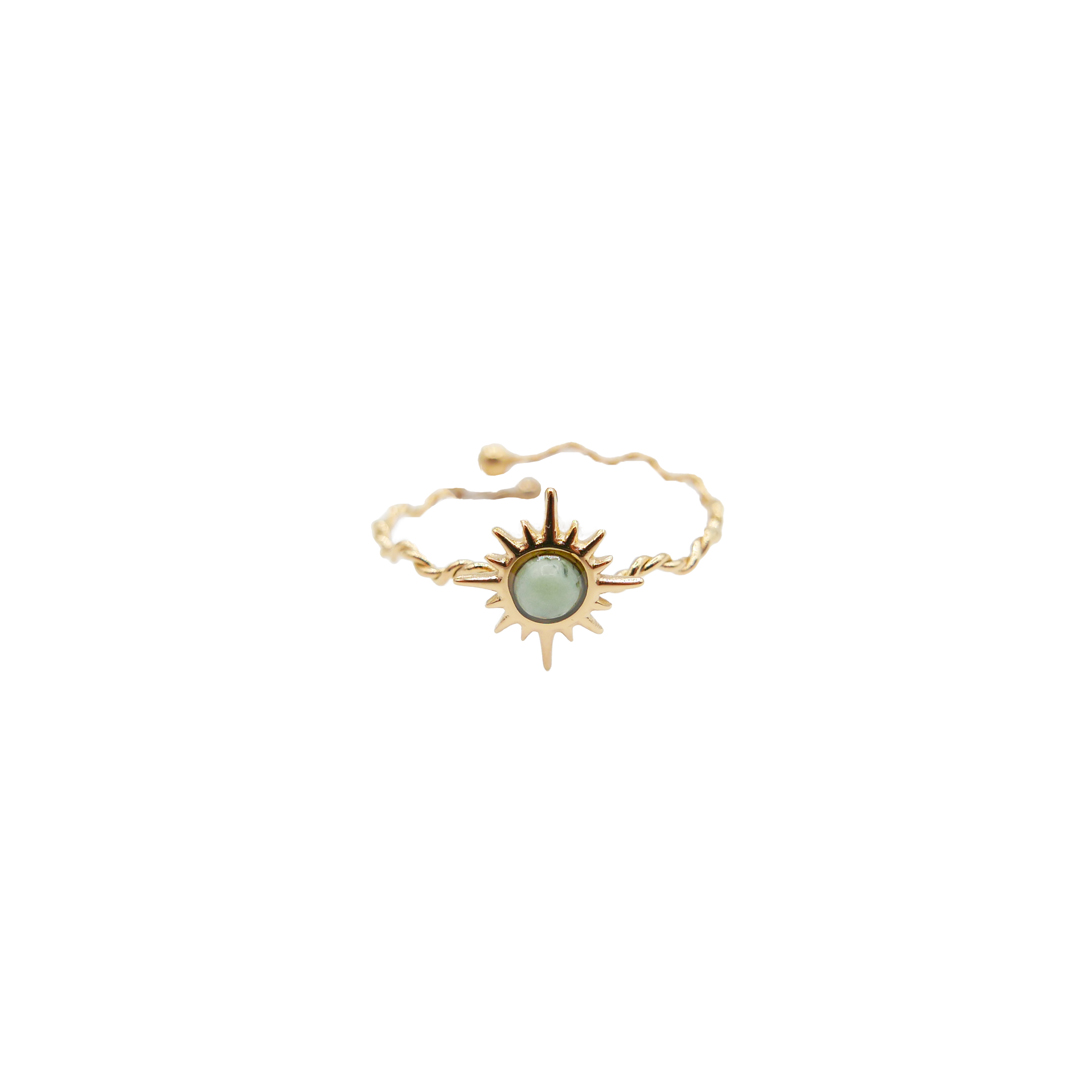 Bague Ajustable En Acier Inoxydable Doré Avec Pierre Naturelle Aventurine Verte