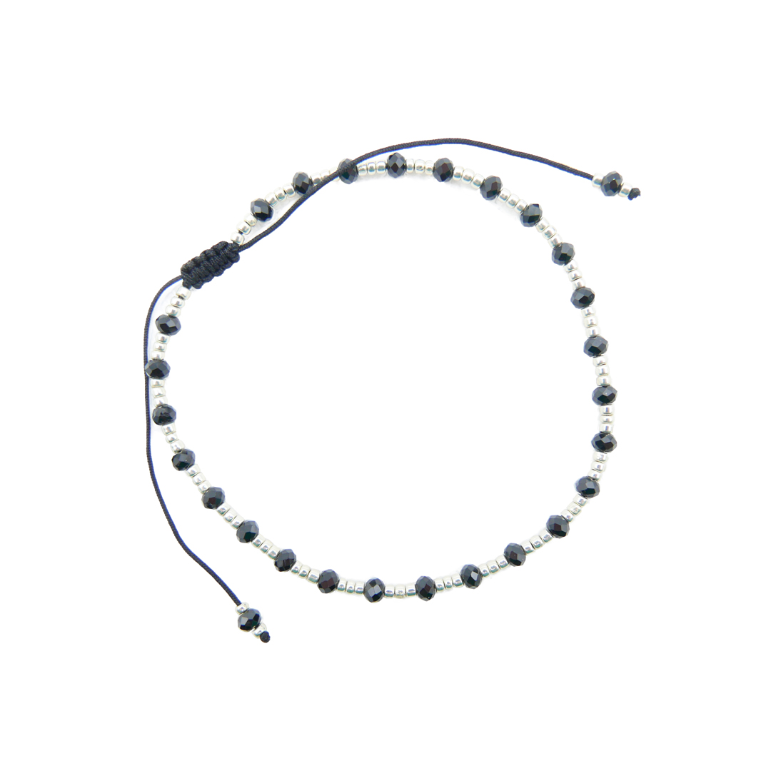 Bracelet Collier Aimanté Perles Noires Hématites Argentées - Rétro 58cm - Occasion Parfait état
